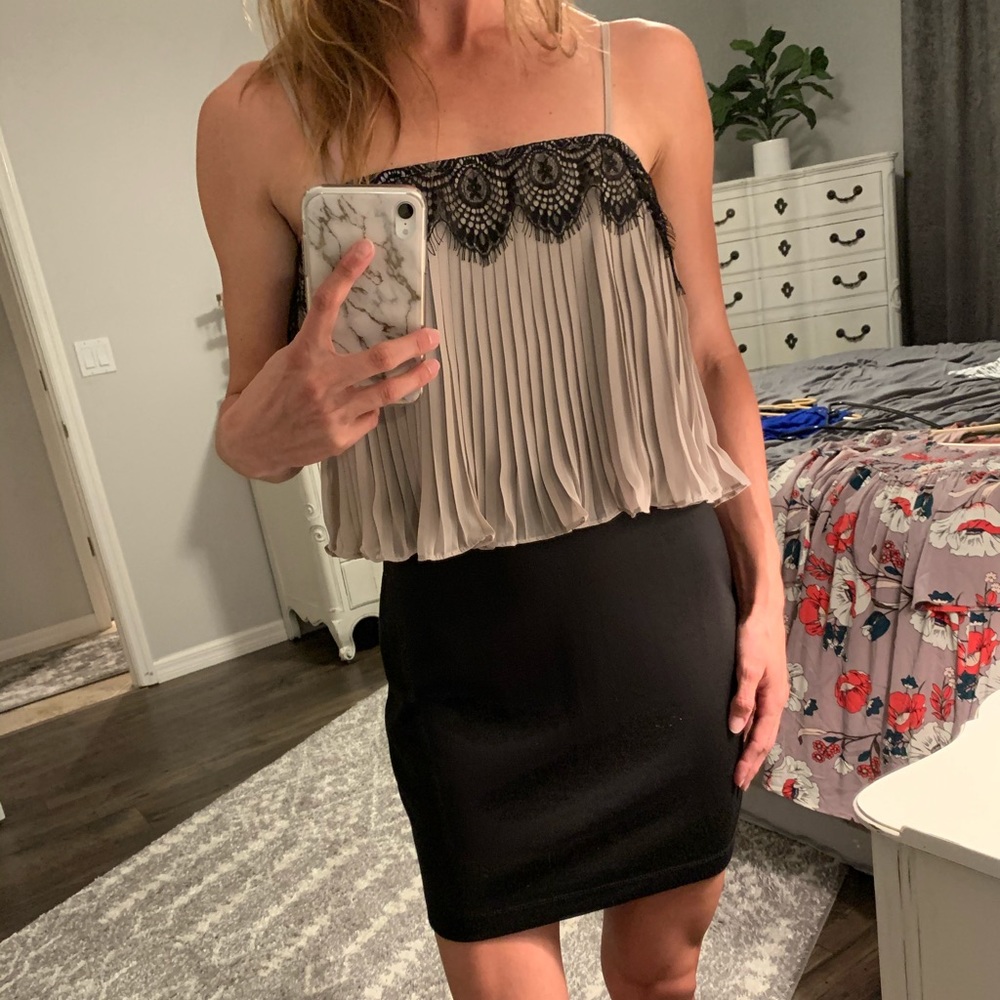 Pleated lace mini dress